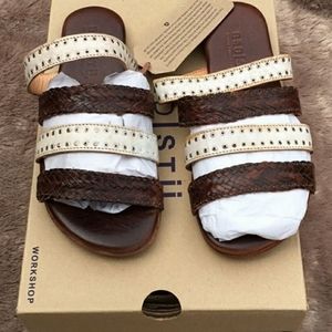 ❤NIB❤ BED STU HENNA LEATHER SANDALS SLIDES Bone & Mohagany Size 6
